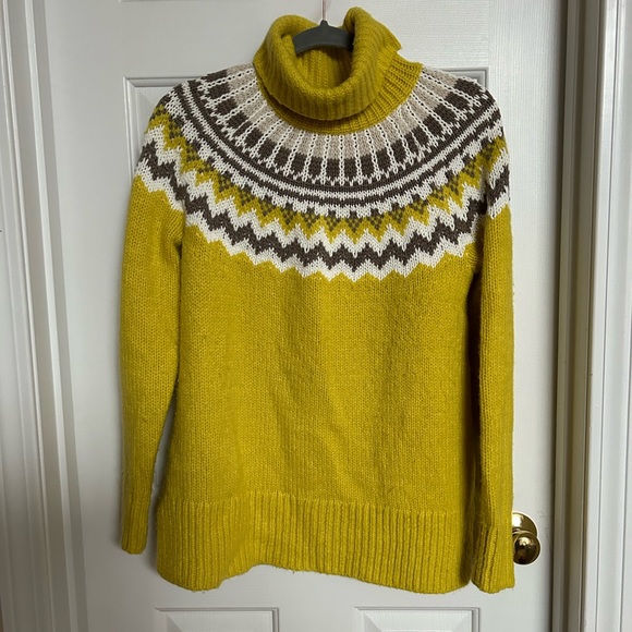 Loft Yellow Turtleneck Sweater Fair Isle Knit Womens Size S - Picture 2 of 4